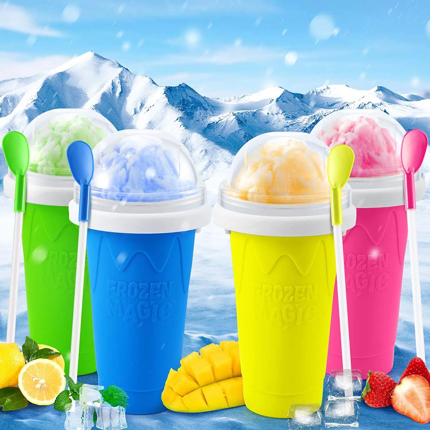 Homemade Milk Shake Ice Cream Maker,2 in1 Cooling Cup Dubbellaags Squeeze Cup Slushy Maker Blue Magic Quick Frozen Smoothies Cup Portable Squeeze Ice Cup for Everyone 