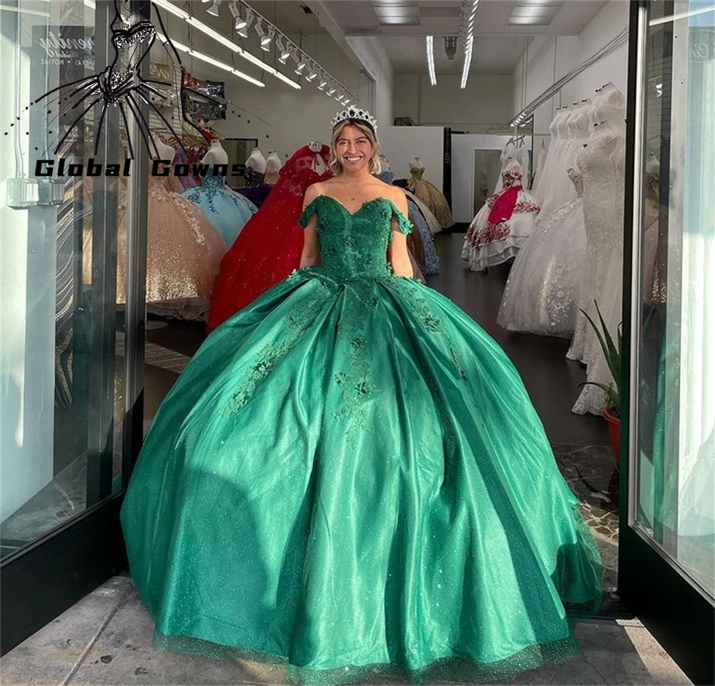 Cinderella Green Off The Shoulder Quinceanera Dresses Ball Gown Beaded ...