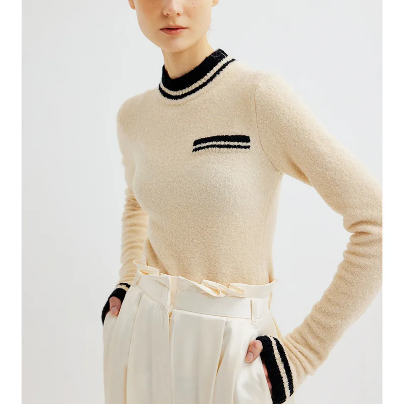 

2023 Autumn Winter Women Knit O-Neck Slil Casual OL Wool Pullover Sweater