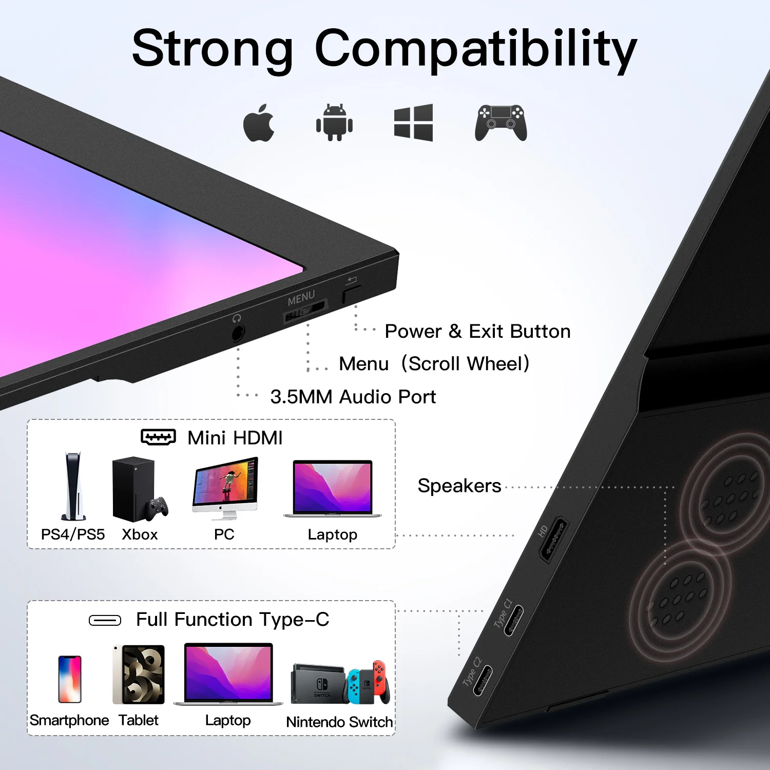 ޴ Ʈ , USB C HDMI ǻ ÷, HDR ܺ ȭ,   Xbox ġ Ʈ Ŀ , 14 ġ, 1080P FHD