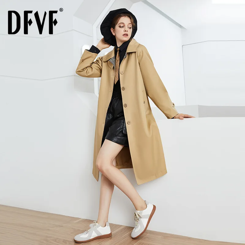 Single Breasted Trench Coat for Women, Thick, Crisp Splicing, Checked Pattern, Long Coats, Female Jackets, New