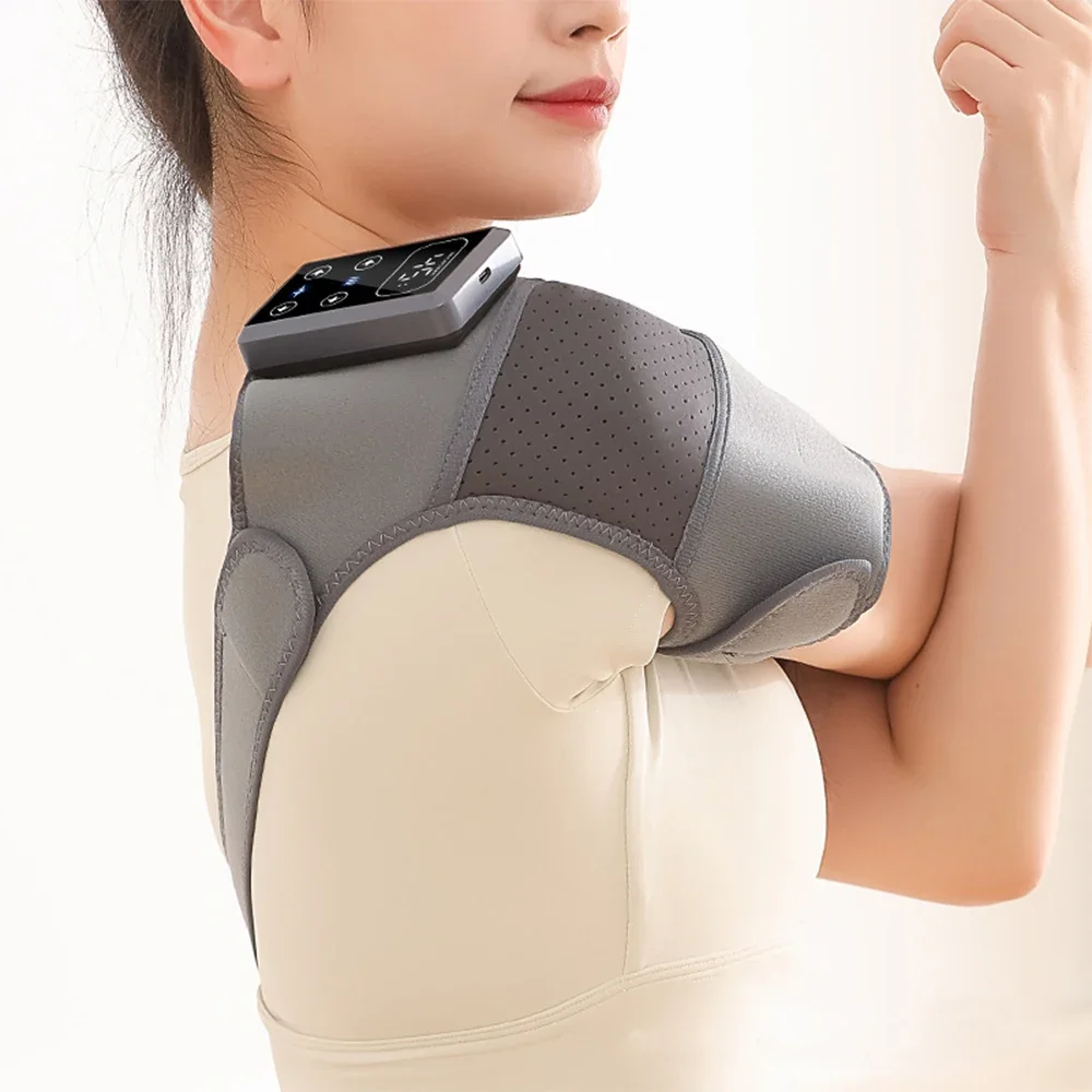 Electric Shoulder Brace Heated Knee Massager Vibration Massage Black Support Strap with Adjustable Three Levels of Heating