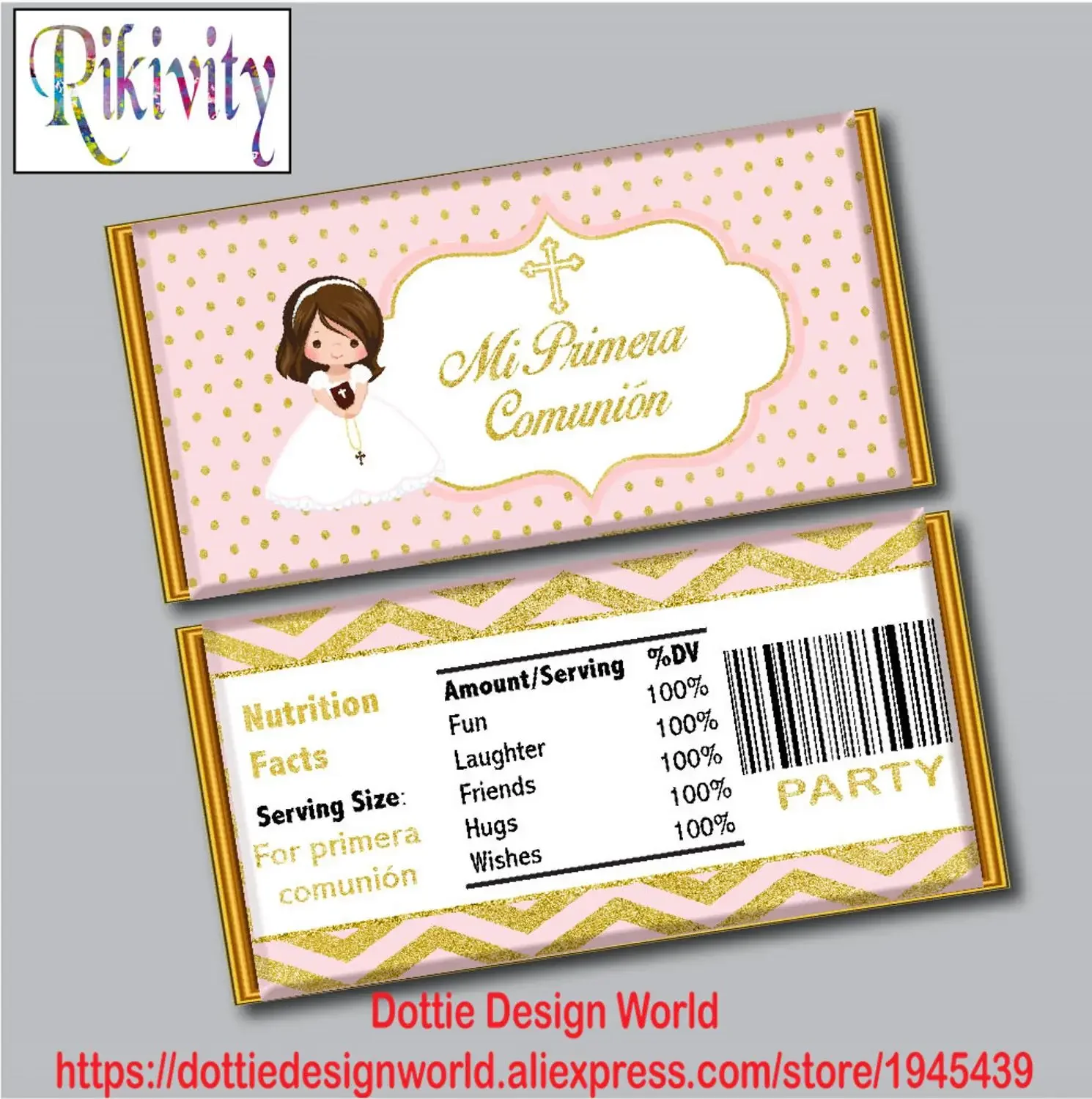 Personalizzato Ragazza Prima Comunione Baptvinch Hershey Kinder Bueno Chocolate Wraps Adesivi Etichette Per Bottiglie D'Acqua Decorazioni Per Feste