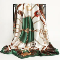 90*90cm Versatile Silk Scarf Women Large Shawl Floral Print Stoles Square Bandanna Luxury Brand Kerchief Female Foulard muffler 2