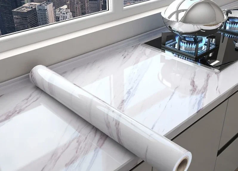 thumbnail image 1 of Papel tapiz de mármol laminado a prueba de aceite para gabinetes de cocina, pegatinas de pared removibles impermeables y autoadhesivas para el baño, 1 of 5