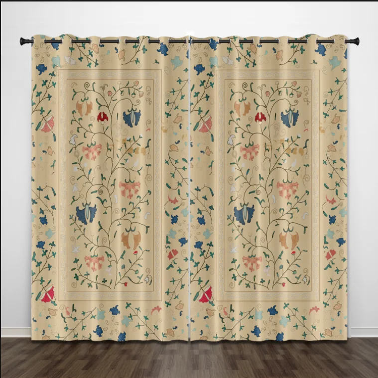 

Uzbekistan Suzani Nim Print Blackout Curtains 3D Print Window Curtains for Bedroom Living Room Decor Window Treatments