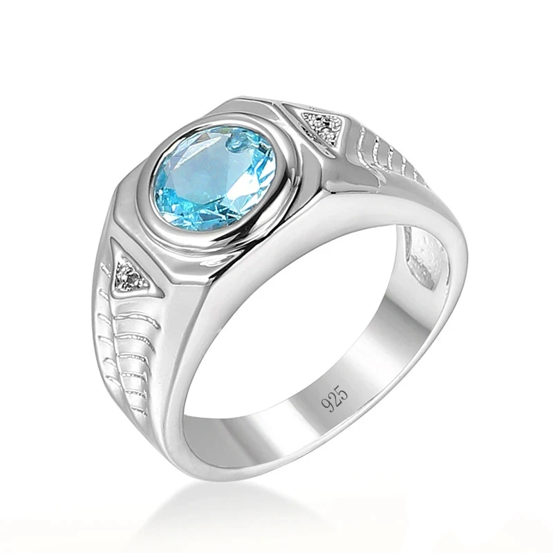 silver rings silver ring wedding rings gemstone ring men aquamarine gemstones blue zircon rings vintage wedding jewelry gifts