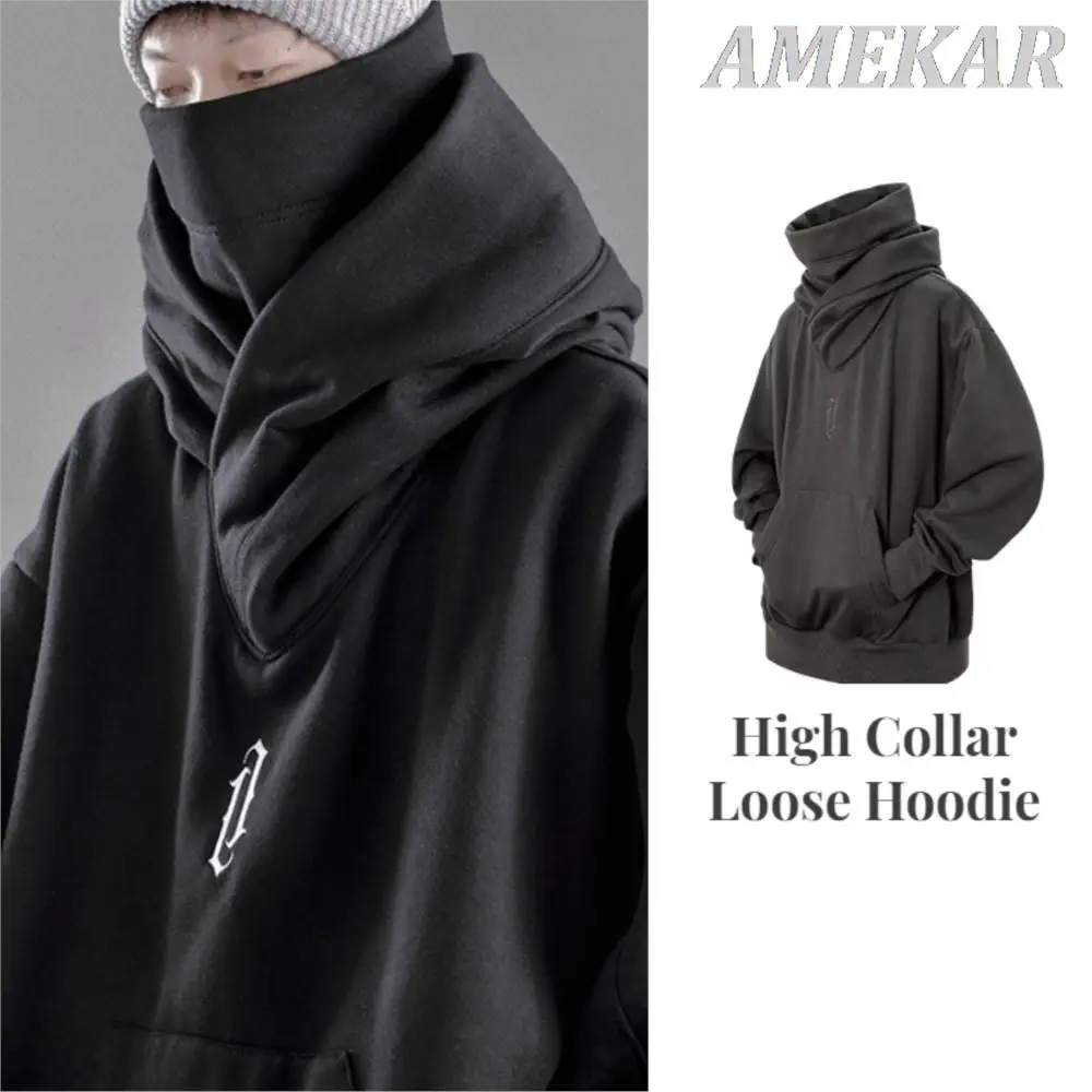 

2023 Autumn Winter High Collar Hoodie Loose Comfortable Men's Clothes Harajuku Hiphop Streetwear Fleece Trend Oversize Hooded