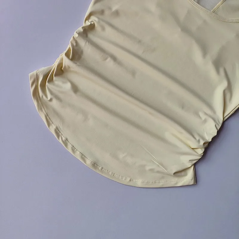 Women's Summer Breathable Mesh Splicing Yoga Sports Top Short Sleeve Pleated Waist Cinching Fitness T-Shirt for Active Wear 6