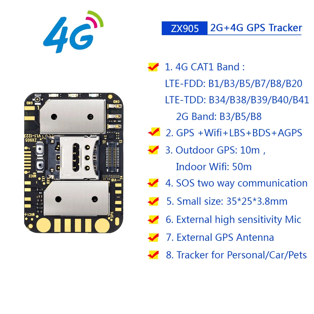 Mini Traceur GPS 4G ZX905, Carte à Puce CAT1 PCBA pour Véhicule