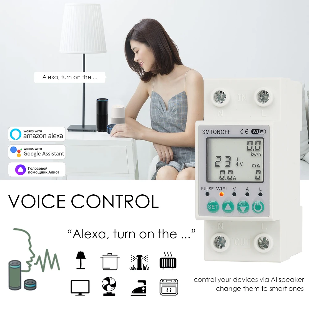 Tensão Protetor Dispositivo de Relé, disjuntor, Energia Power kWh Medidor, 63A