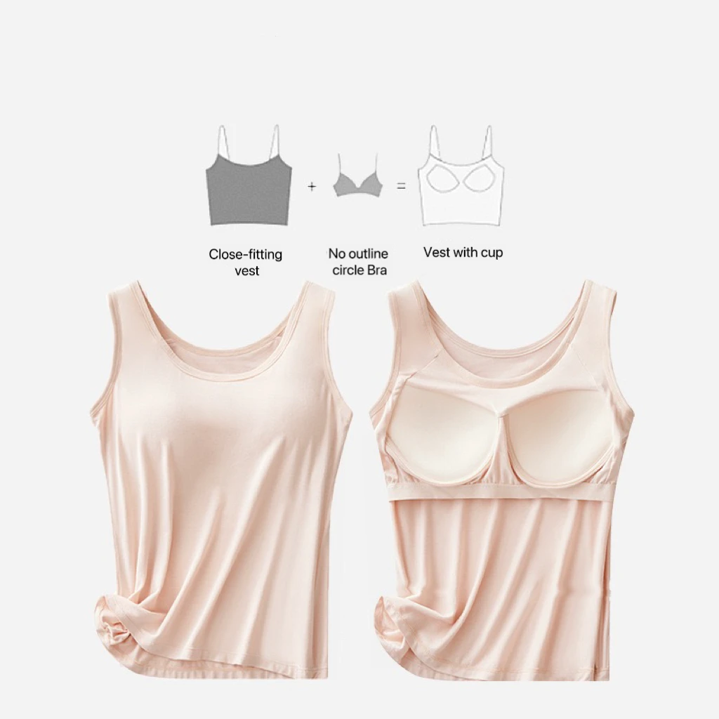 1pcs Women's Vest Tops Round Neck Vests Solid Color Padded Slim Fit Tank Tops Sexy Feminino Casual Tank Tops With Built In Bras 3