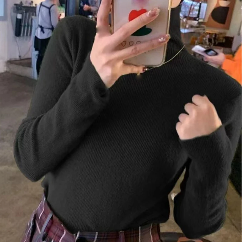 بلوفر نسائي سادة محبوك بأكمام طويلة ، سترات شتوية...