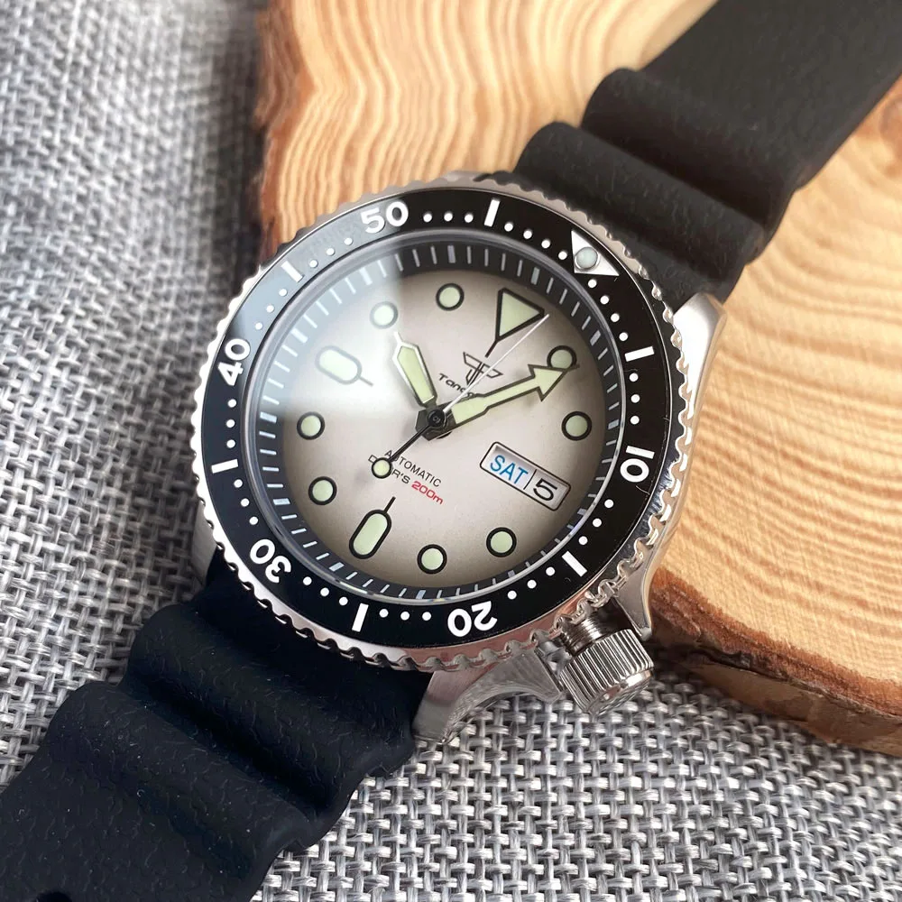 Relógio de Mergulho Automático Masculino Tandorio Mostrador Branco Moldura Rotativa Vidro Safira Data Semana Pulseira de Aço Nh36a 200m 41 mm 120 - Image 5