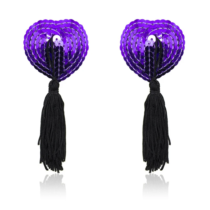 1Pair Sexy Pasties Stickers Sequin Nipple Covers With Tassels Heart Shape Nipple Stickers Pasties Wholesale Chest Stickers