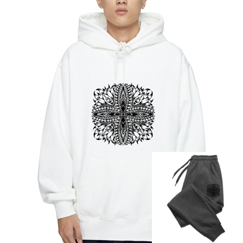

Title: Yoga Mandala Relaxed Sweatshirt Outerwear for Men Stencil Screen Print Hoody Soft & Comfy Casual Gift for Men men Hoody