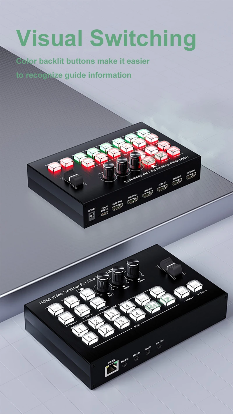 4K 4 Channel HDMI Video Switcher Multi Camera Live Streaming Broadcast Productio