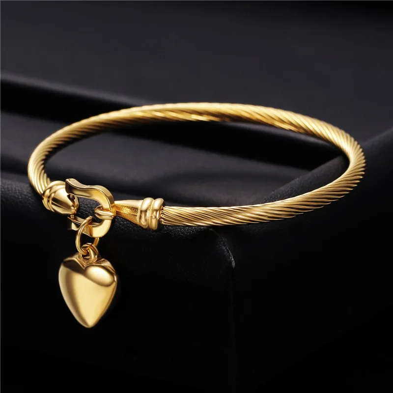 Gold Color Stainless Steel Chain Bracelet Heart Pendant For Men Women