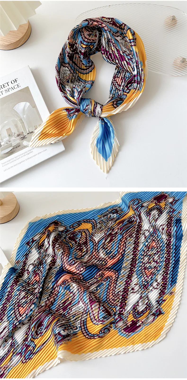 Luxury Silk Pleated Scarf - Womens Hair  Neck Accessory