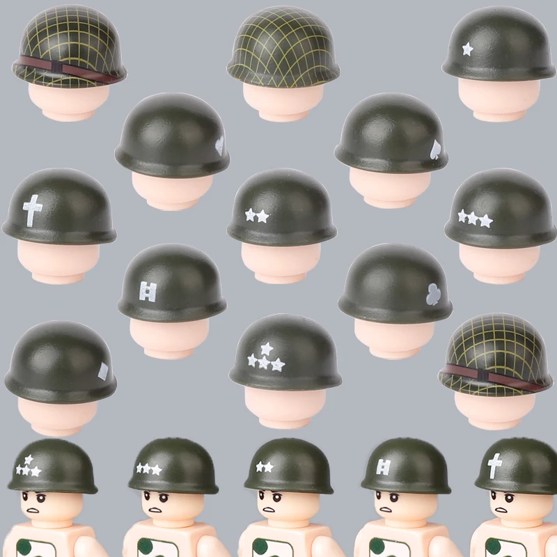 Ww2 Military Us Soldier Helmet Building Blocks Ww1 Cap Figures Hat Blindato Vest Accessori Copricapo Armi Gun Moc Bricks Toys
