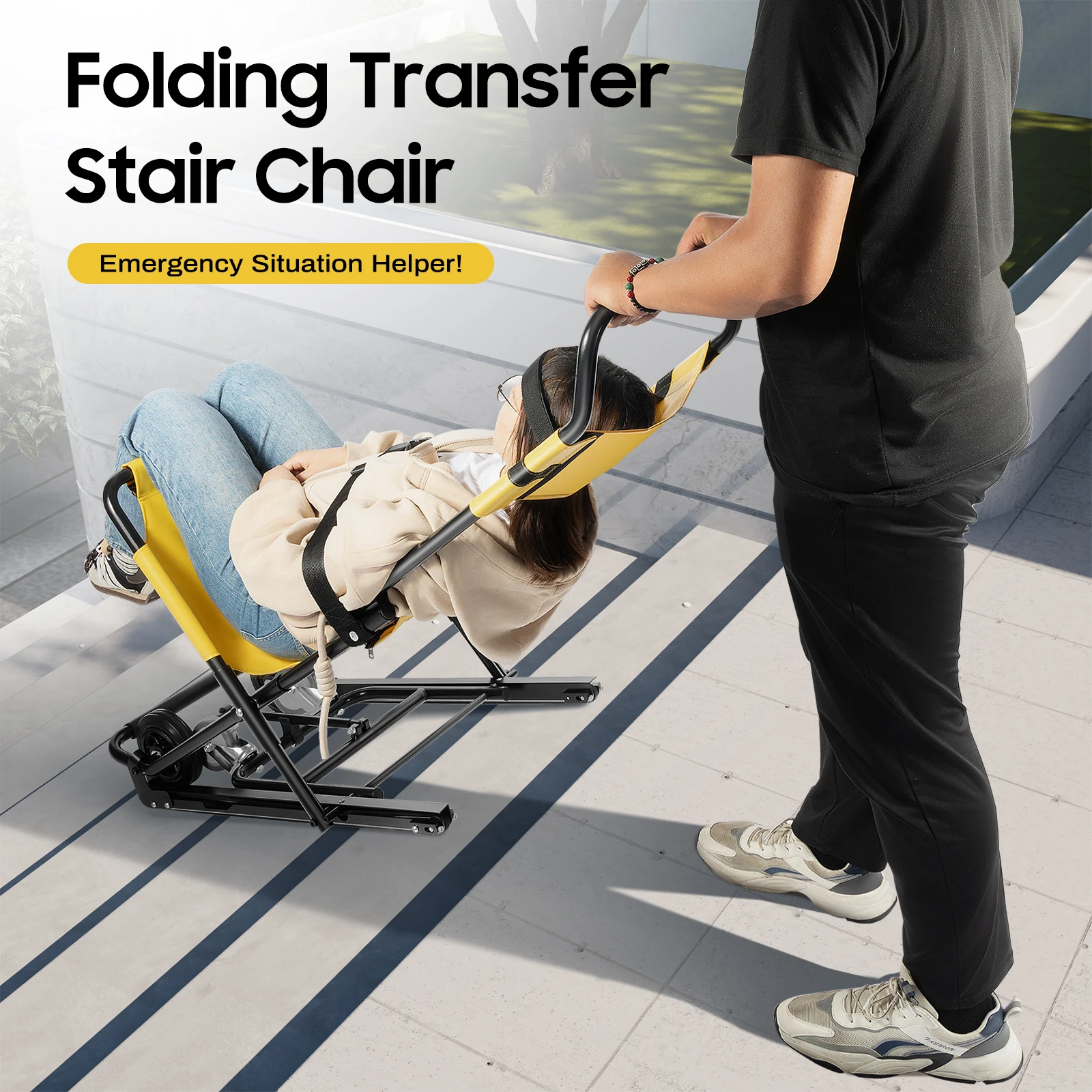 Manual Transport Stair Chair 350LB Foldable Emergency Stair Chair Portable Folding Stretcher Chair for Elderly Disabled