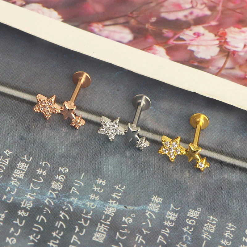 wholesales star cz cartilage earrings tragus barbell helix stud lip piercing labret stud lip rings diath ear piercing body