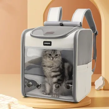 Sac de Transport Transparent pour animaux de compagnie, sac à dos pliable Oxford pour animaux de compagnie, respirant, grand espace, sac d&rsquo;extérieur pour chat et chien, Transport