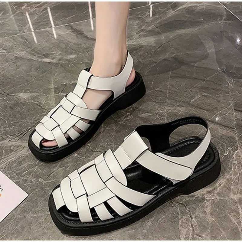 Women's Summer Sandals Hollow Flat Platform Closed Toe Buckle Strap Female Shoes Anti-slip Outdoor Beach Ladies Shoe 2022 New