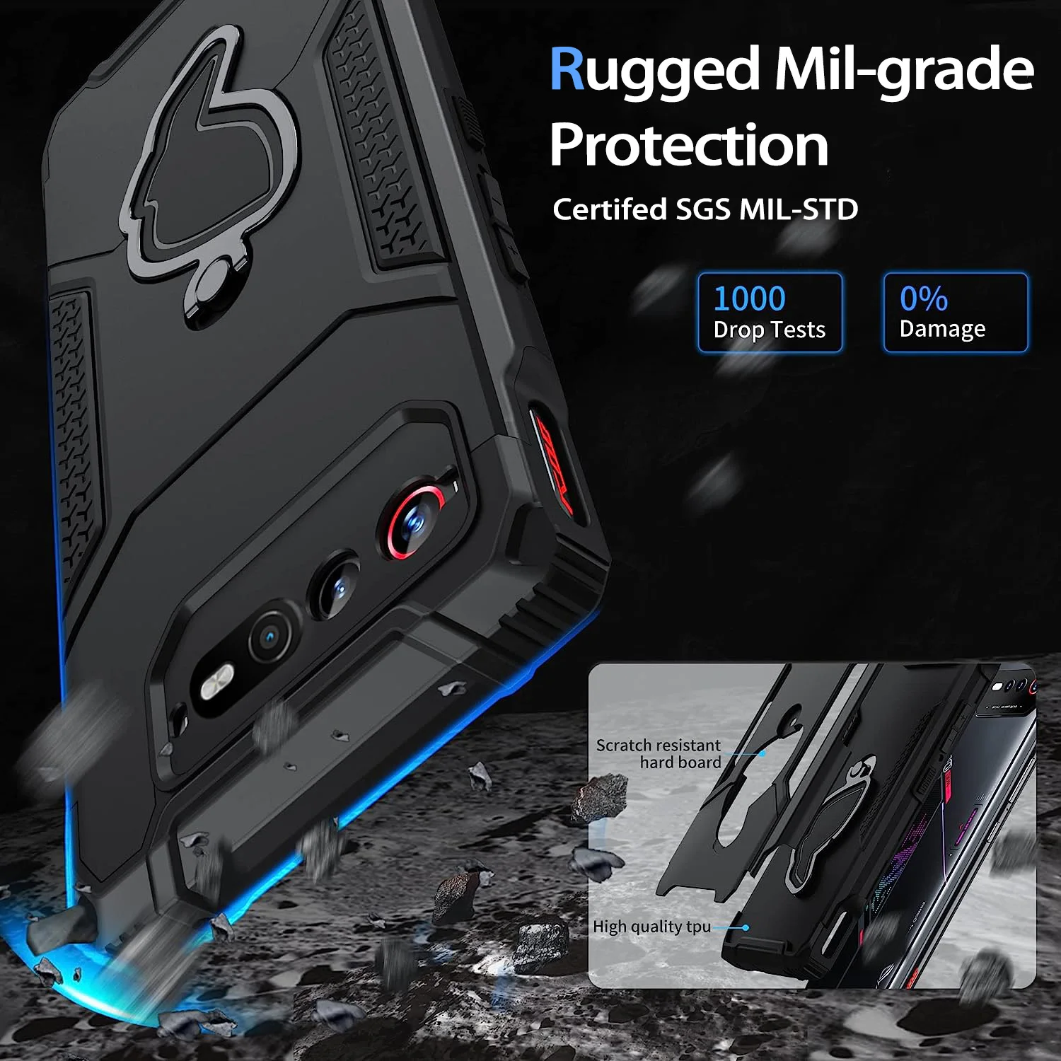 Heavy Duty Shockproof Phone Case with Ring Stand & Heat Dissipation - Military Grade Protection