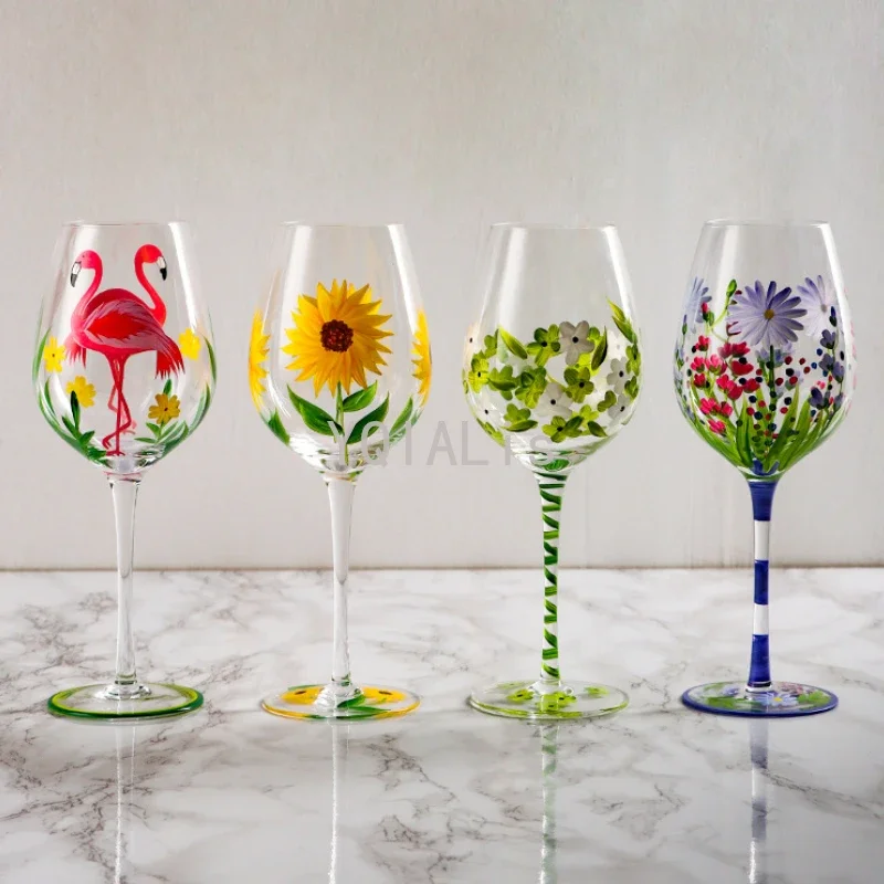 Painted medieval tulip goblet 400-800ML high-value crystal glass juice home red wine