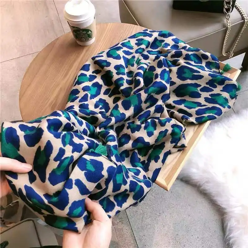 Designer brand autumn luxury Grey ladies wild leopard scarf female long scarf shawl thin brown fashionable scarf long shawl