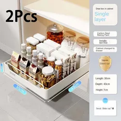 Enhanced Kitchen Storage Rack with Slide-Out Drawer and Spice Box Organizer (2pcs 43x30x7cm)