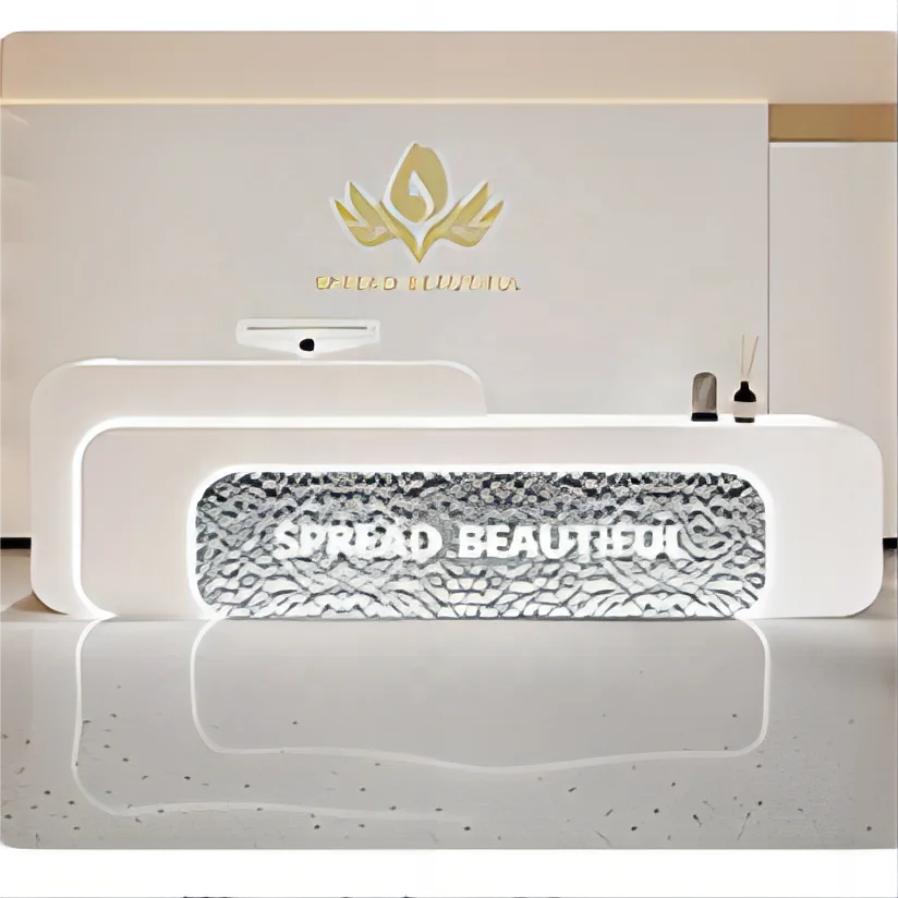 Modern Simple Company Reception Desk for Office Building Hotel Beauty Salon Milk Tea Shop Barber Shop Cashier Counter Made Wood