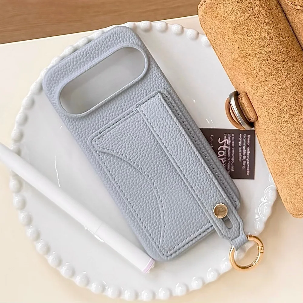 Luxury Matte Leather Wrist Strap Lanyard Wallet Phone Case