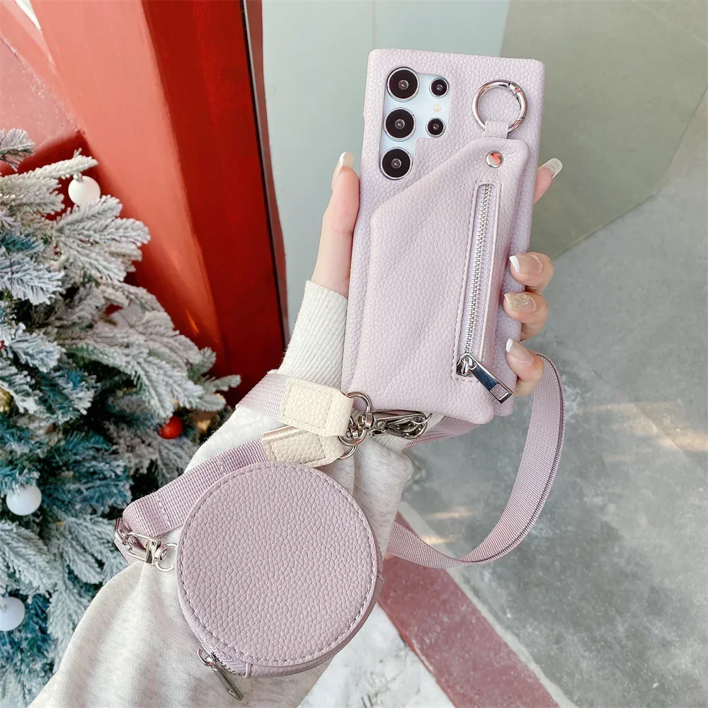 Leather Wallet Coin Purse Crossbody Phone Case with Card Pocket