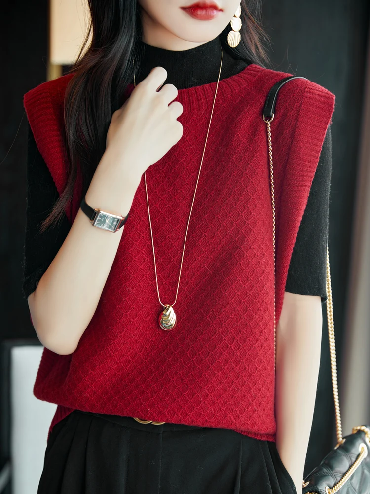 Naiste 100% meriinovillast o-kaelusega lohvaka lõikega vest S-XL 4