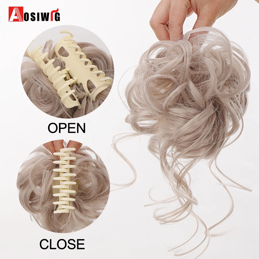 AOSIWIG 합성 곱슬 롤빵 지저분한 발톱 Chignon 클립 헤어 롤빵 곱슬 가발 클립 여성용 헤어 테일 확장