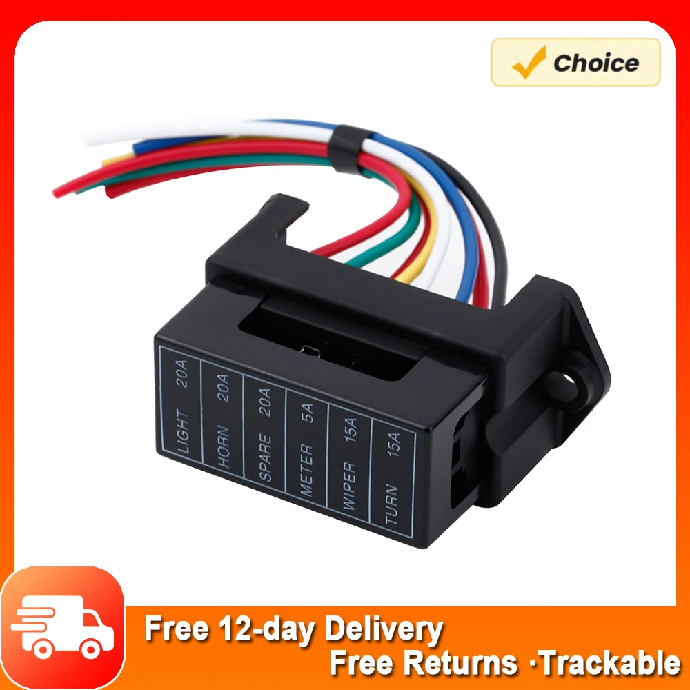 6 Way DC32V Circuit Car Trailer Auto Blade Fuse Box Block Holder ATC ATO 2-input 6-output Wire Fuse Box for Bus Ship Tanker
