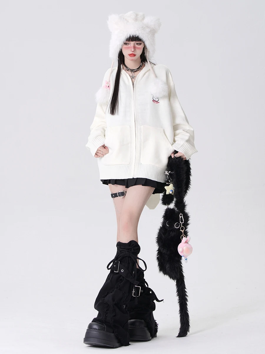 ReddaChic Acubi 패션 여성용 레그 워머, 블랙 데님 크로스 스티치 벨트 붕대, 무릎 긴 양말, Y2k 일본 소녀 부츠 커버