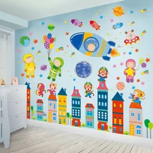 

Astronauts Planets Rockets Wall Stickers DIY Cartoon Castles Wall Decals for Kids Rooms Baby Bedroom Nursery Home Decoration