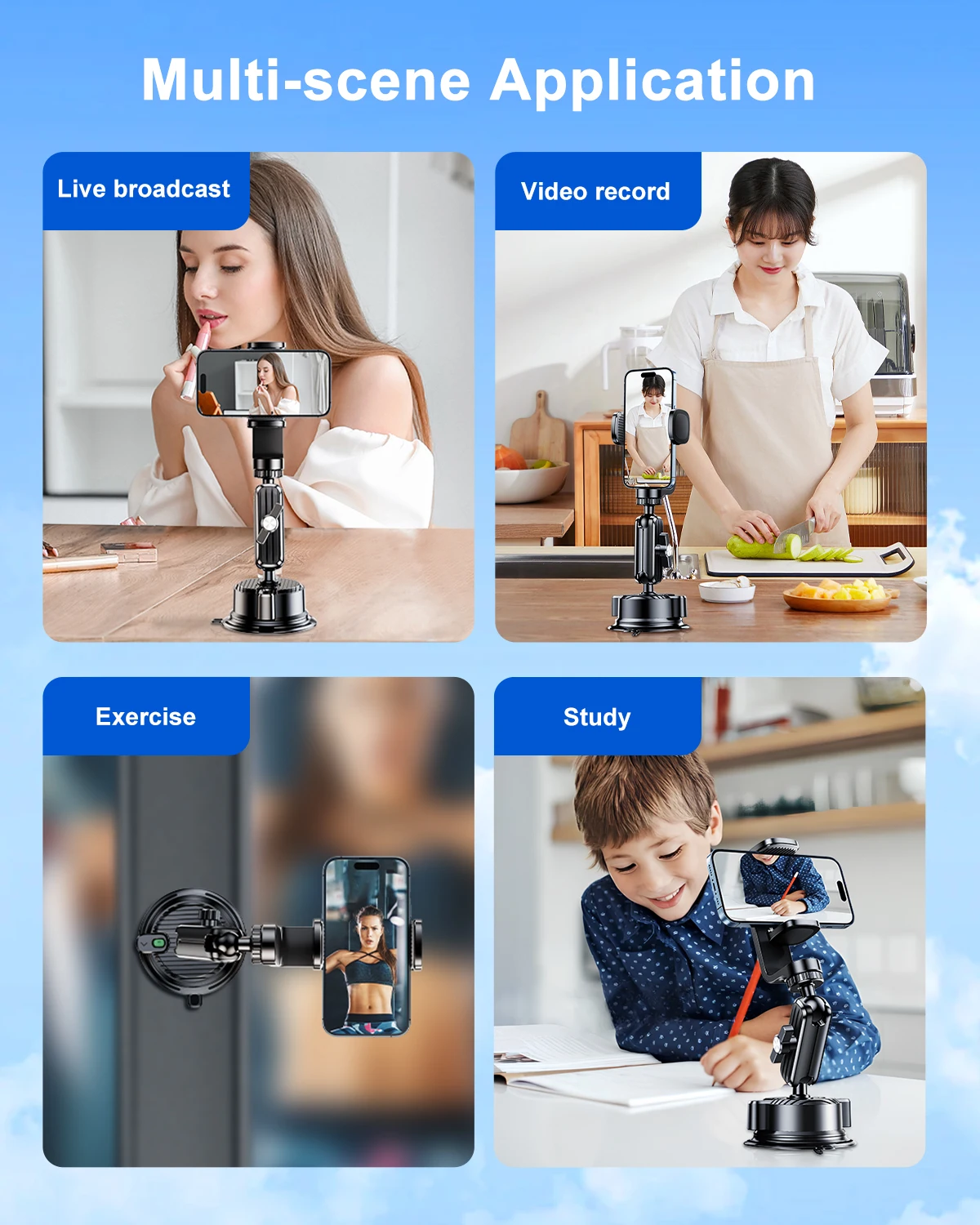 Eary Car Phone Holder Action Camera Stand Suction Cup Multifunctional Car Accessories With 360° Rotatable For Video Recording