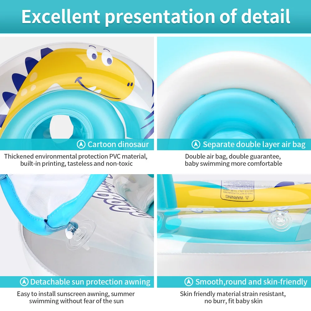 Swimbobo Child Inflatable Dinosaur Cute Swimming Seat Boat Floating Toddler Water Toy Baby Swim Rings Pool Float  With Canopy 6