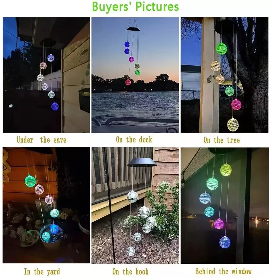 Color-Changing Disco Mirror Ball Lamp Solar Powered Wind Chime Mobile Hanging Light for Garden Landscape Pathway Festival Decor solar garden lights outdoor wind chimes