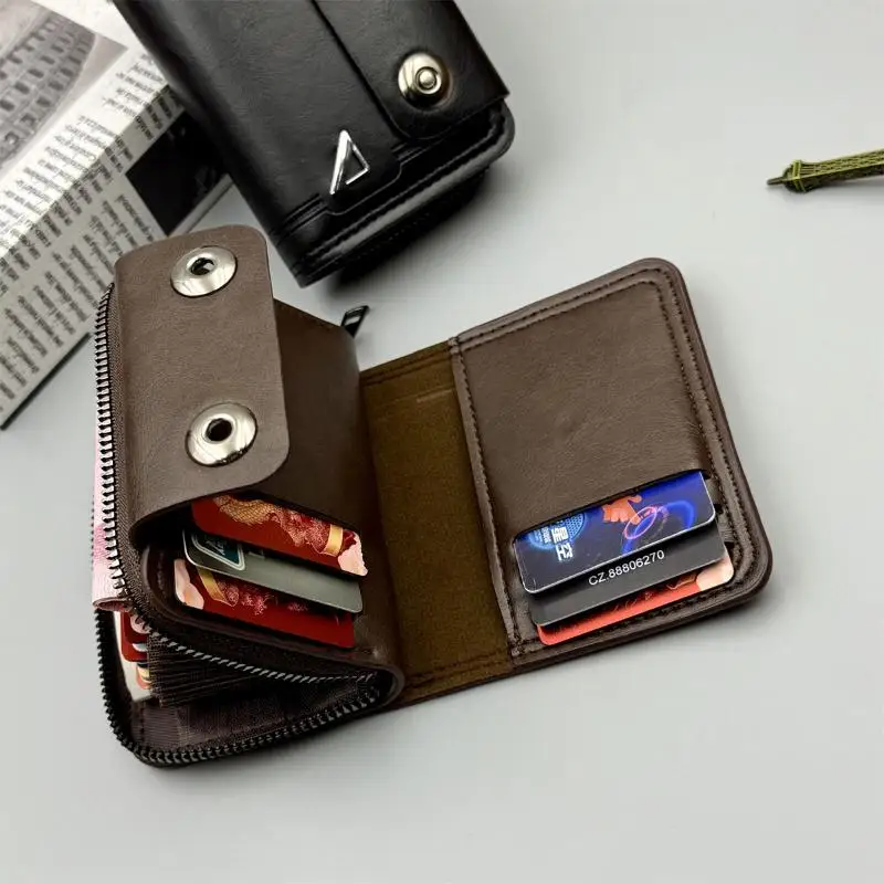 Portafogli Portatili Retrò da Donna in Morbida Pelle PU, Portamonete Multi-Card, Porta Biglietti da Visita, Borsa Corta con Cerniera per Carte - immagine 3
