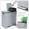 Steel Trash Can, 60L Dual Compartment, Metal Kitchen Step Recycle Bin, Metal Double Dustbin, in-Home Garbage Rubbish Can W/Remov 5