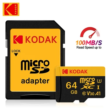 KODAK 마이크로SD 메모리 카드, 카드 리더 어댑터 포함, PC용 마이크로SD, 클래스 10 U3, 128GB, 256GB, 최대 100 MB/s, 32GB, 64GB, TF 카드, 4K HD