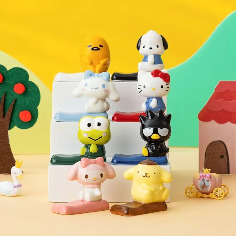 

Sanrio Kawaii Chopstick Holder Kitty Kuromi Cinnamoroll Multifunctional Bracket Ceramic Cartoon Ornaments Cute Support Frame