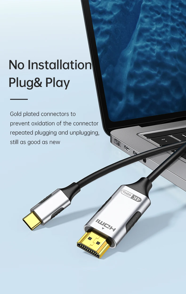 4K@60Hz USB C auf HDMI Kabel HDR Typ-C auf HDMI 2.0 Kabel für Thunderbolt 3/4 MacBook iPad Pro iPhone 15/16 – Detail 9