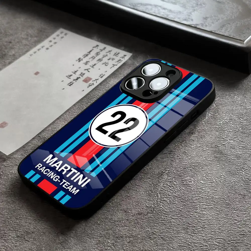 Martini Racing Horizontal Stripe Glass Back Phone Case