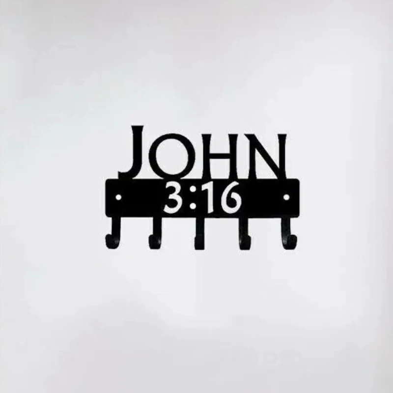 

Iron Art Wall Mounted Hook Up John 3:16 Bible Reference Christian Key Rack Decor Iron Crafts Wall hanging Coat rack Key holder